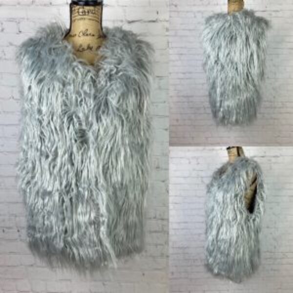 A & 0 Silver/Grey Shaggy Faux Fur Vest