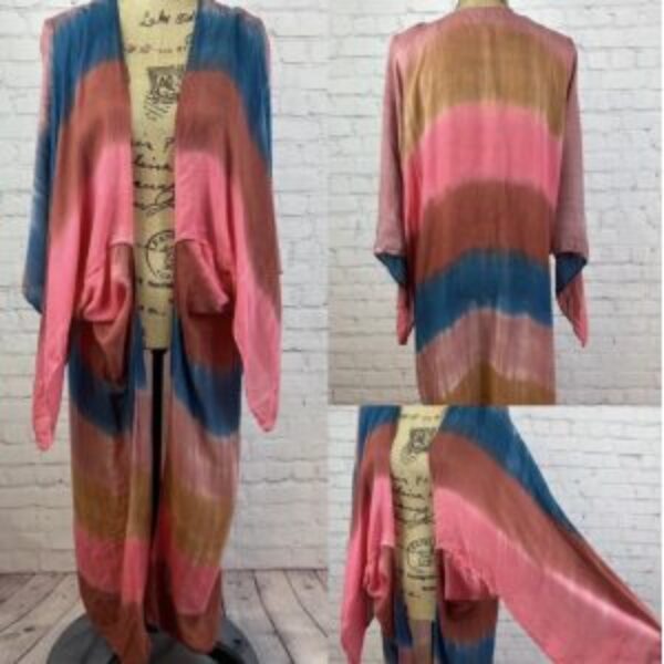 Lovestitch Striped Tie Dyed Open Front Angled Sleeve Kimono