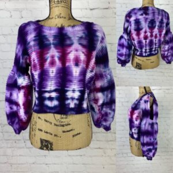 Ice Tie Dyed Cold Shoulder Balloon Sleeve Sweater