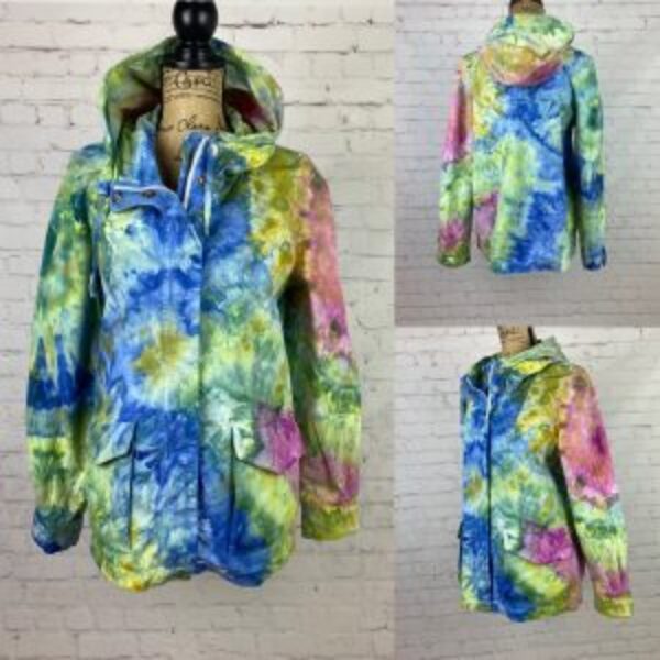 Geode Ice Tie Dyed Hooded Utility Zipper Front Jacket