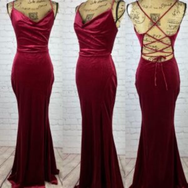 Windsor Cranberry Velvet Sparkly Lace Up Back Bodycon Maxi