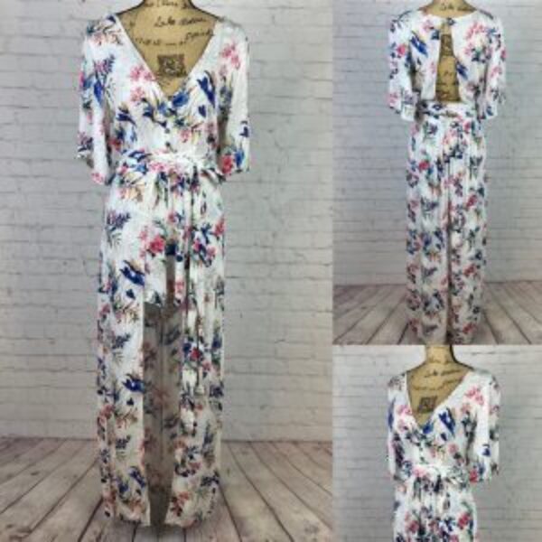 American Eagle Crinkly Floral Open Back Maxi Romper