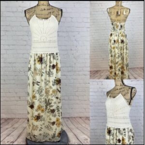 Maurice’s Lace/Floral Halter Style Tassel Ties Maxi