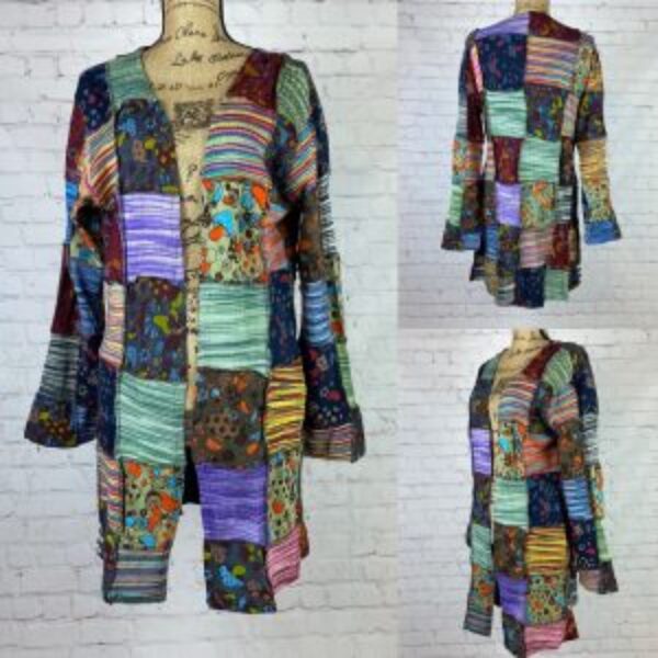 Kathmandu Boho Patchwork Mushroom Print Open Front Jacket