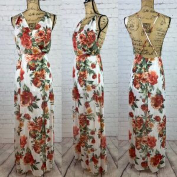 Forever 21 White Floral Strappy Back Maxi