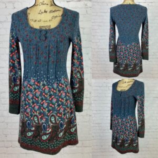 Adore Paisley Print Pleated Front Sweater Dress