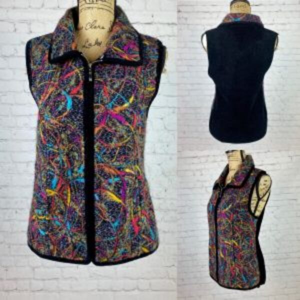 Lisa’s 90’s Colorful Design/Black Ribbed Back Sweater Vest