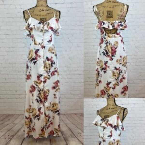 Band of Gypsies Floral Print Button Front Peekaboo Back Maxi