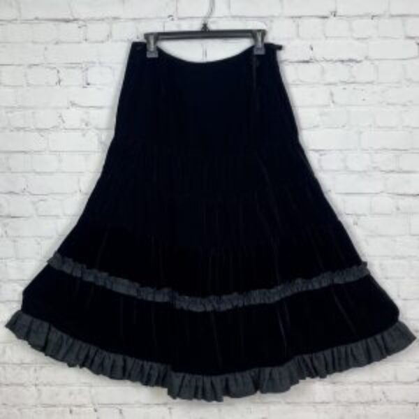 Willi Smith Black Velvet Multi Tier Maxi Skirt