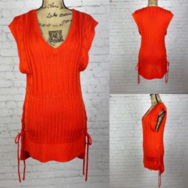 New York & Co Orange Cable Knit Lace Up Sides Dress/Tunic
