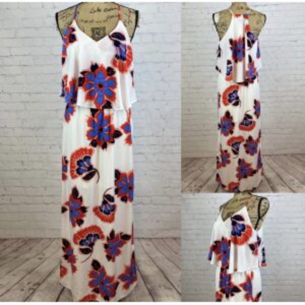 Pink Owl Floral Print Ruffled Racerback Maxi