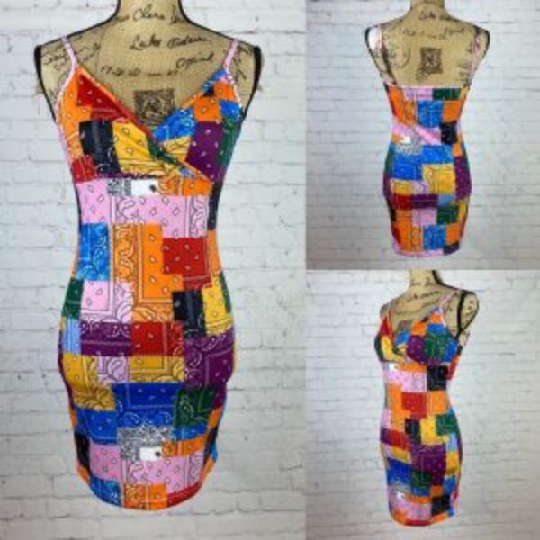 Patchwork Print Cami Style Bodycon Dress