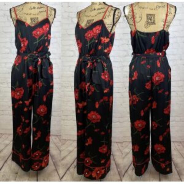 Love & Piece Black/Red Floral Print Wide Leg Jumpsuit