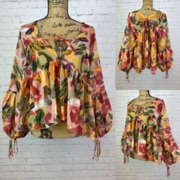 Floral Print Multi Tiered Babydoll Balloon Sleeve Top