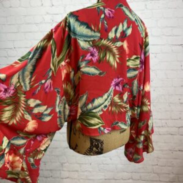 Forever 21 Tropical Floral Print Front Ties Kimono Sleeve Top