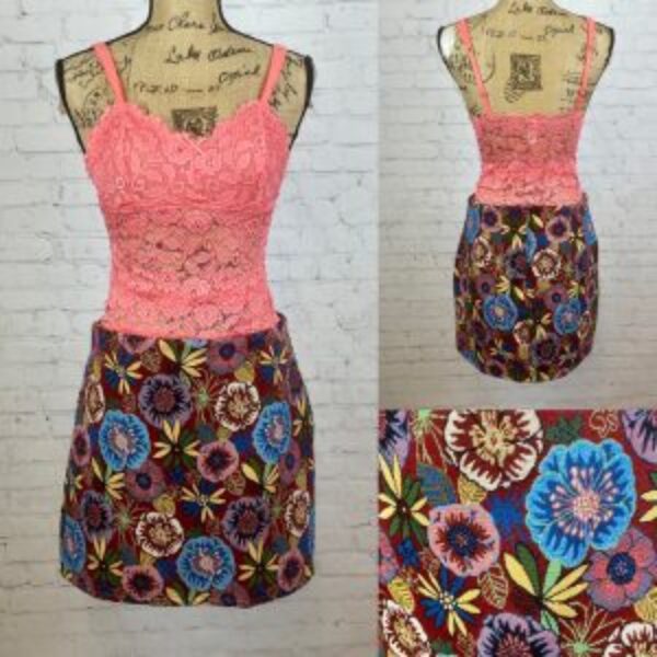 Retro Floral Tapestry Mini Skirt