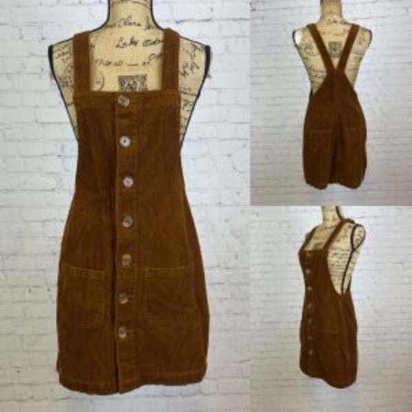 Blue Spice Chocolate Brown Corduroy Overall Dress