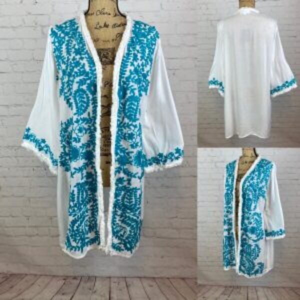 Angel Heart Embroidered Fringed Open Front Kimono