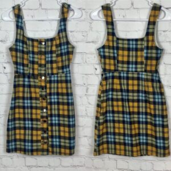 Urban Outfitters Plaid Button Front Mini Dress