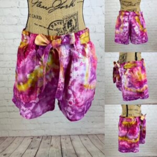 Geode Ice Tie Dyed Paperbag Belted Shorts