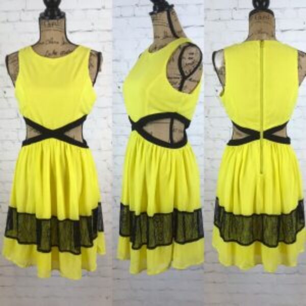 Lulu’s Dandelion Yellow Side Cutouts Lace Trim Dress