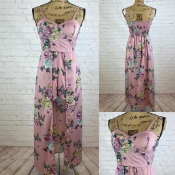 Band Of Gypsies Pink Floral Bustier Romper Maxi