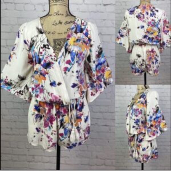 Umgee Floral Print Crossfront Bell Sleeve Romper