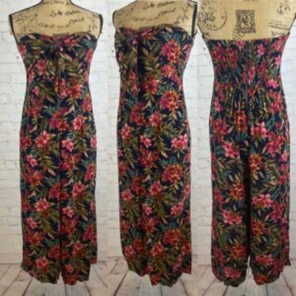 American Eagle Strapless Floral Print Front Ties Jumpsuit