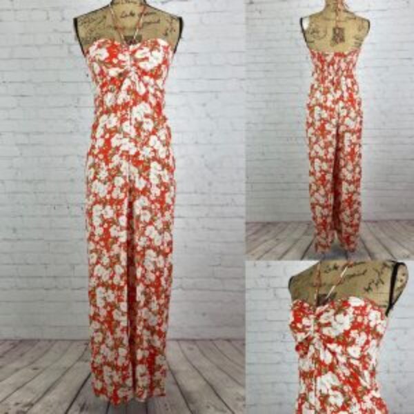 American Eagle Outfitters Floral Print Strapless Wide Leg Jumpsuit