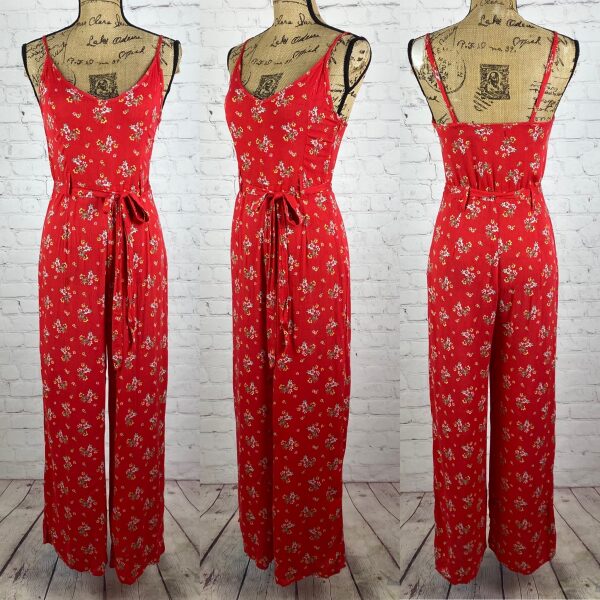 Mind Code Crinkly Floral Belted Wide Leg Jumpsuit