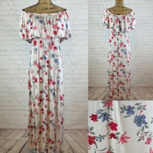 Divided Ruffled On/Off Shoulder Floral Maxi