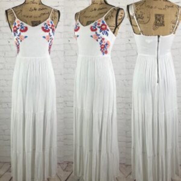 Xhilaration Crinkly White Tiered Embroidered Maxi