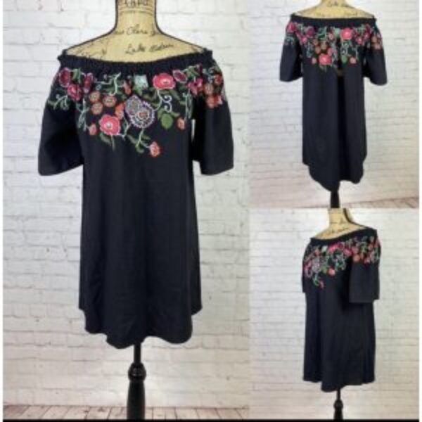 Umgee Black Off Shoulder Embroidered Dress