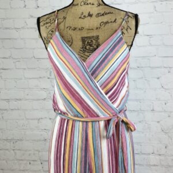 Staccato Crinkly Pastel Striped Crossfront Wide Leg Jumpsuit