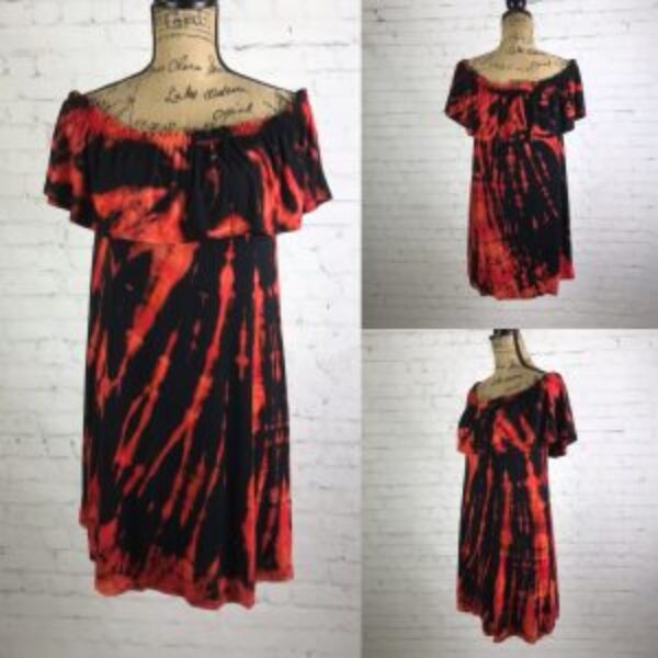 Abercrombie & Fitch Upcycled Reverse Tie Dye On/Off Shoulder Dress
