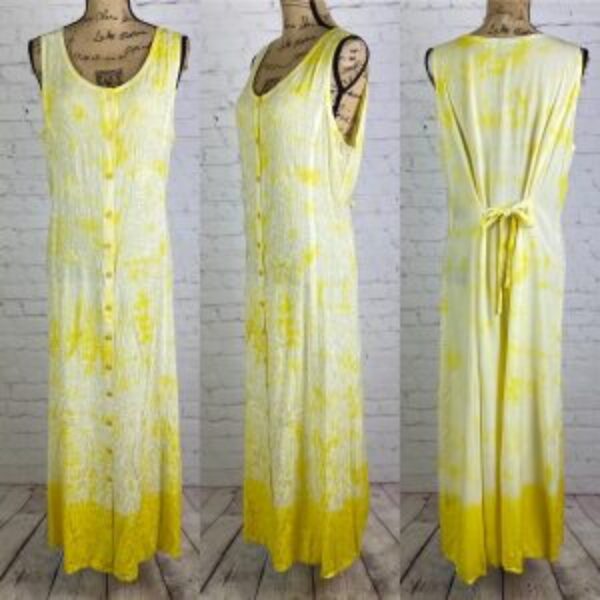 Mamta Yellow Ombre Embroidered Button Front Back Tie Maxi