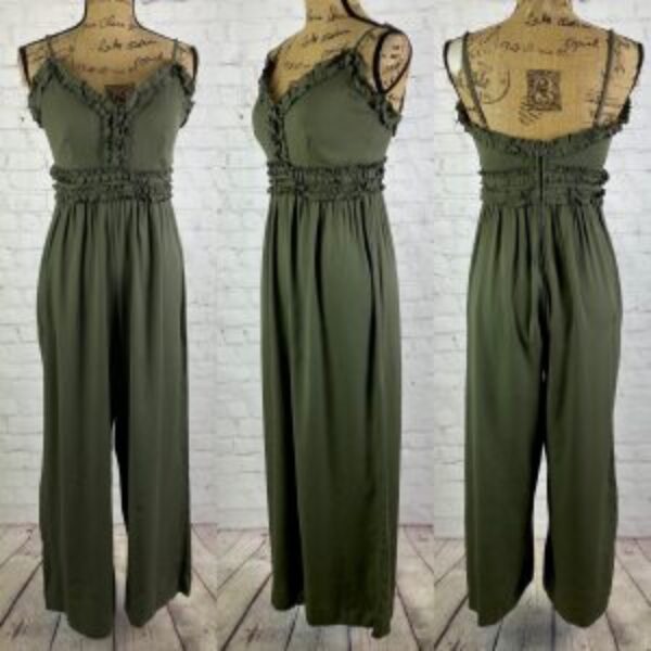 Altar’d State Army Green Ruffle Details Wide Leg Jumpsuit