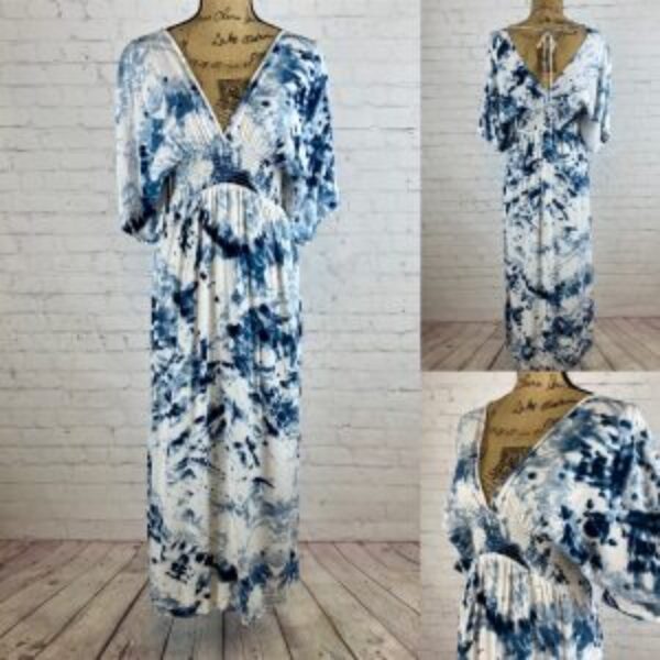 Japna Tie Dyed V Neckline Kimono Sleeve Maxi