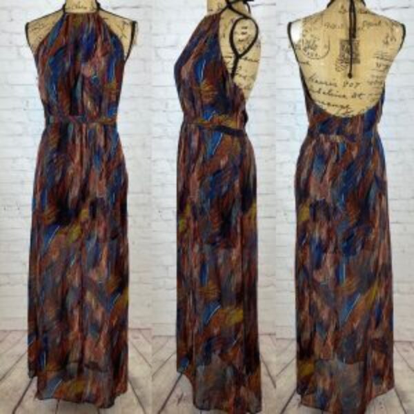 GUESS Colorful Brush Stroke Pattern Halter Maxi