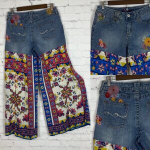 Candie’s Upcycled Embroidered Side Split Mega Bell Bottoms