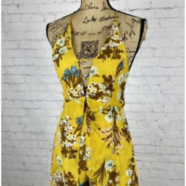 Windsor Mustard Floral Plunge Front Open Back Maxi