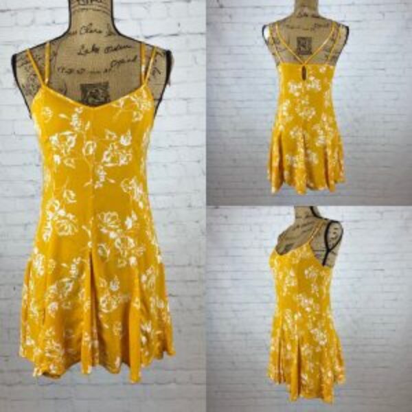 Forever 21 Yellow Floral Print Strappy Back Flirty Dress/Tunic