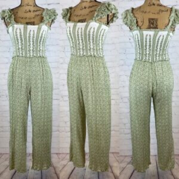 Sim & Sam Crinkly Green Boho Print Jumpsuit
