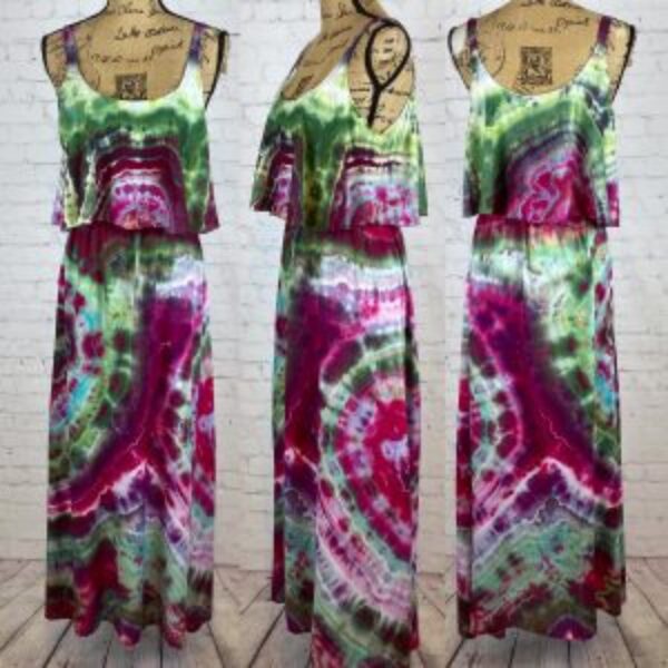 Geode Ice Tie Dyed Ruffle Top Maxi