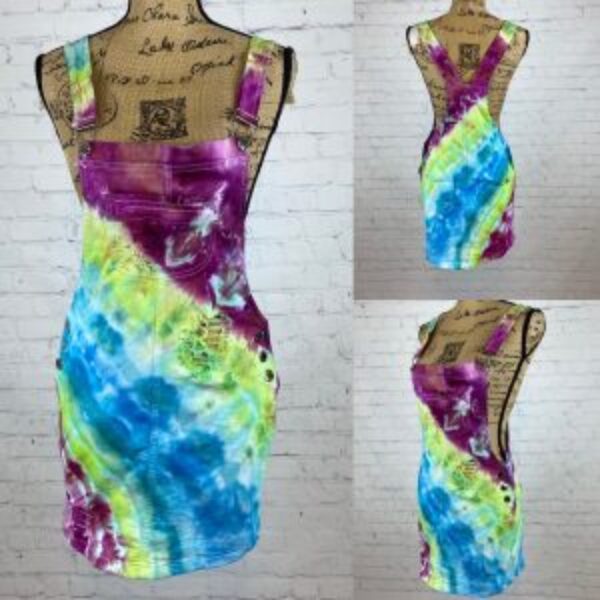 Ice Tie Dyed Distressed Overall Mini Dress