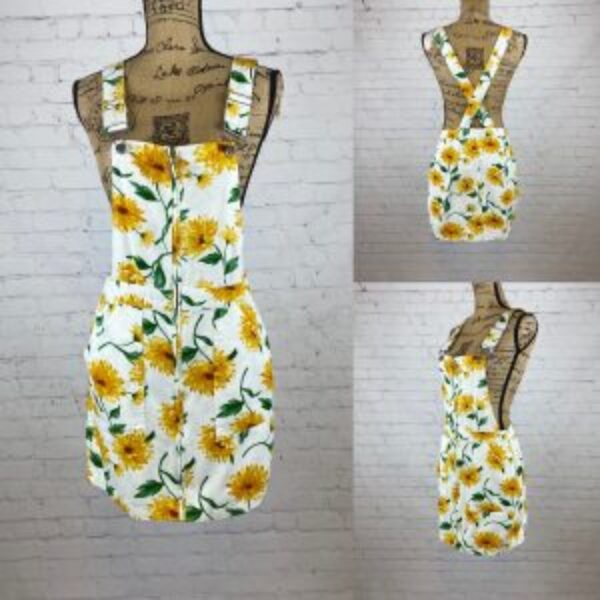 Forever 21 Sunflower Print Overall Mini Dress