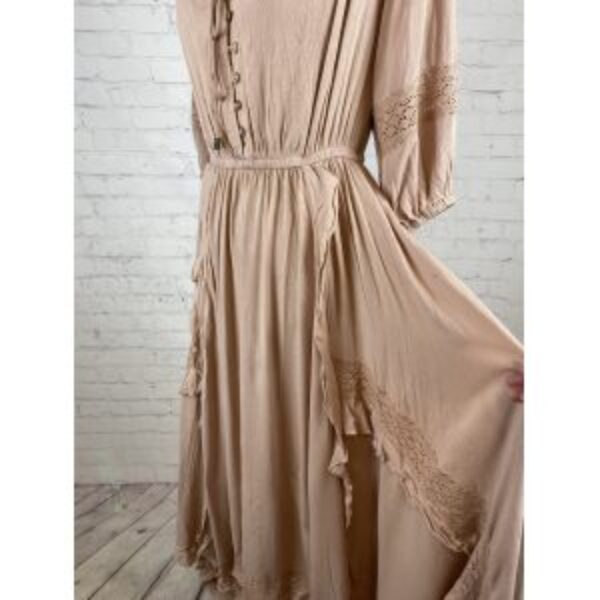 FATE Taupe On/Off Shoulder Peasant Style Layered Asymetrical Hem Maxi
