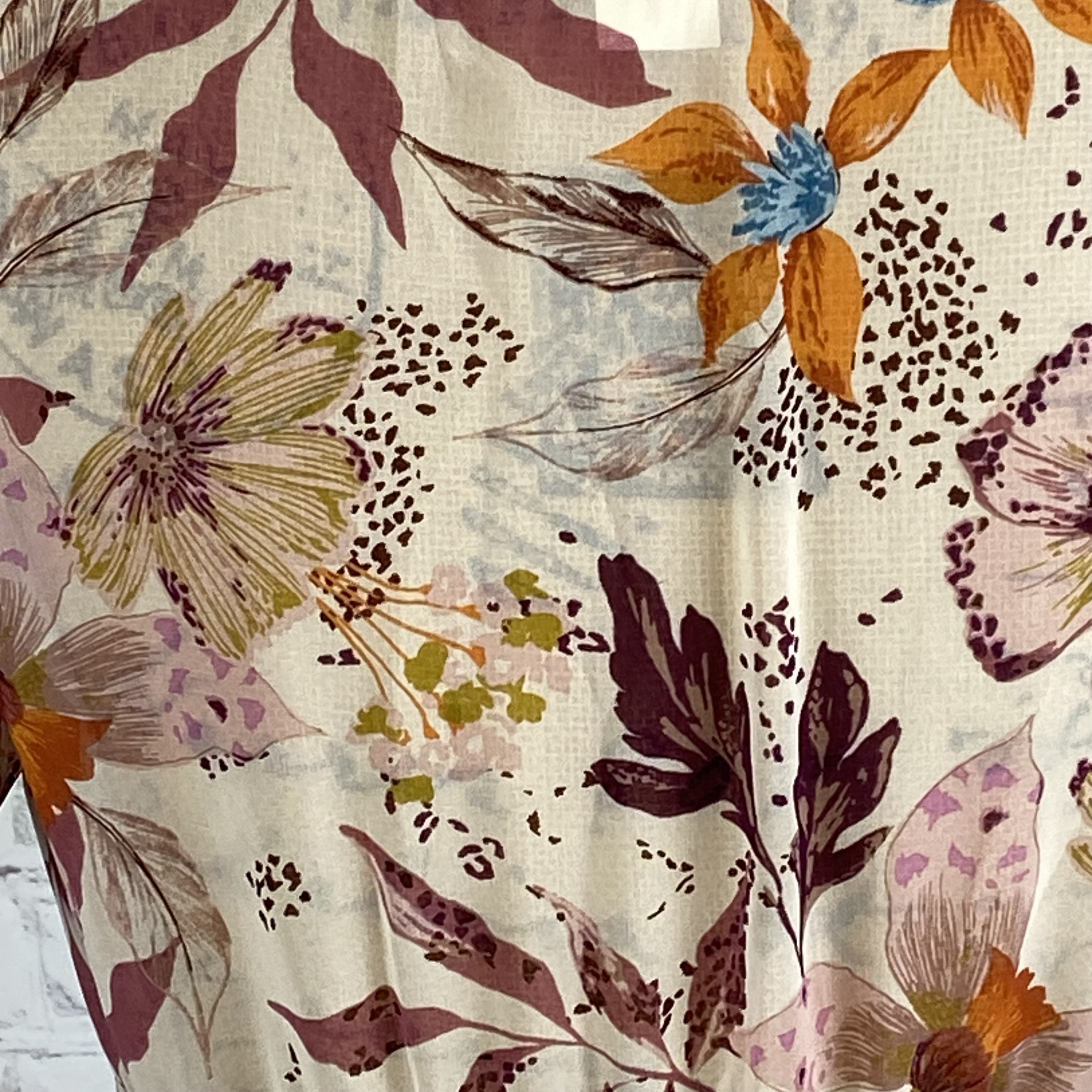 Windsor Semi Sheer Earthtone Floral Print Ruffled High Lo Top