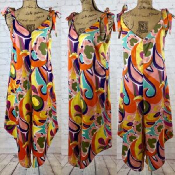 MSK Colorful Abstract Print Asymetrical Harem Jumpsuit