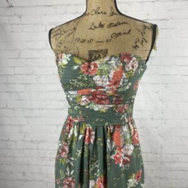 Band of Gypsies Green Floral Strapless Bustier Wide Leg Jumpsuit
